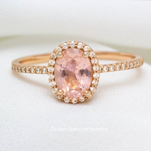Rose Gold Morganite Ring Set Engagement Ring Stacking Rings - Etsy