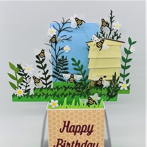 Carte pop-up. Carte de voeux anniversaire apiculture Merci fête des pères et mères. Personnalisation gratuite