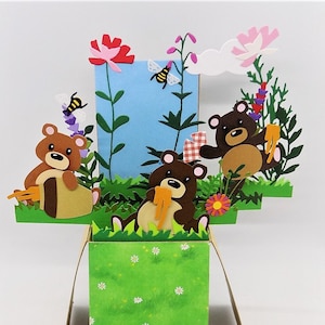 Teddybeerkaart 3D pop-up, verjaardag, gefeliciteerd, exploderende dooskaart. Gratis personalisatie van naam/bericht