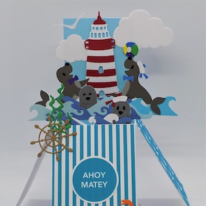 Pop Up Karte Seaside Holiday handgemachte Explosionsbox Karte. Kostenlose kundenspezifische Personalisierung von Name / Nachricht