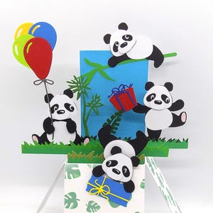 3d Pop up card. Panda birthday party handmade card. Personalisation of name/greeting Free