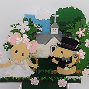 Tarjeta de cumpleaños para bodas, aniversario, caja explosiva en 3D hecha a mano. Personalización gratuita personalizada con nombre, ocasión o mensaje.