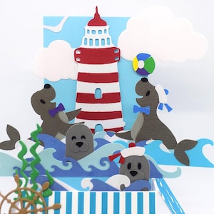 Pop up 3D Seaside Sea Lions Handmade Card: Personalized Free