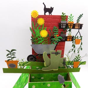 Cartão pop-up. Pais Jardinagem, aniversário, Obrigado Dia dos Pais cartão de caixa explosiva. Personalize gratuitamente o nome, mensagem, palavras e números