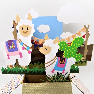 Handgemaakte pop-up 3D-verjaardagskaart alpaca lama: gratis personalisatie
