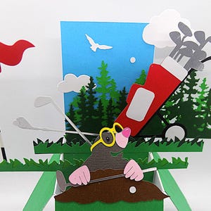 Pop-upkaart. Golf, 3D-verjaardagskaart voor vaderdag. Aangepaste personalisatie van naam, enz. GRATIS
