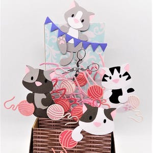 3D Handgefertigte Katzen stricken Pop Up Geburtstagskarte: Benutzerdefinierte Grüße Kostenlos