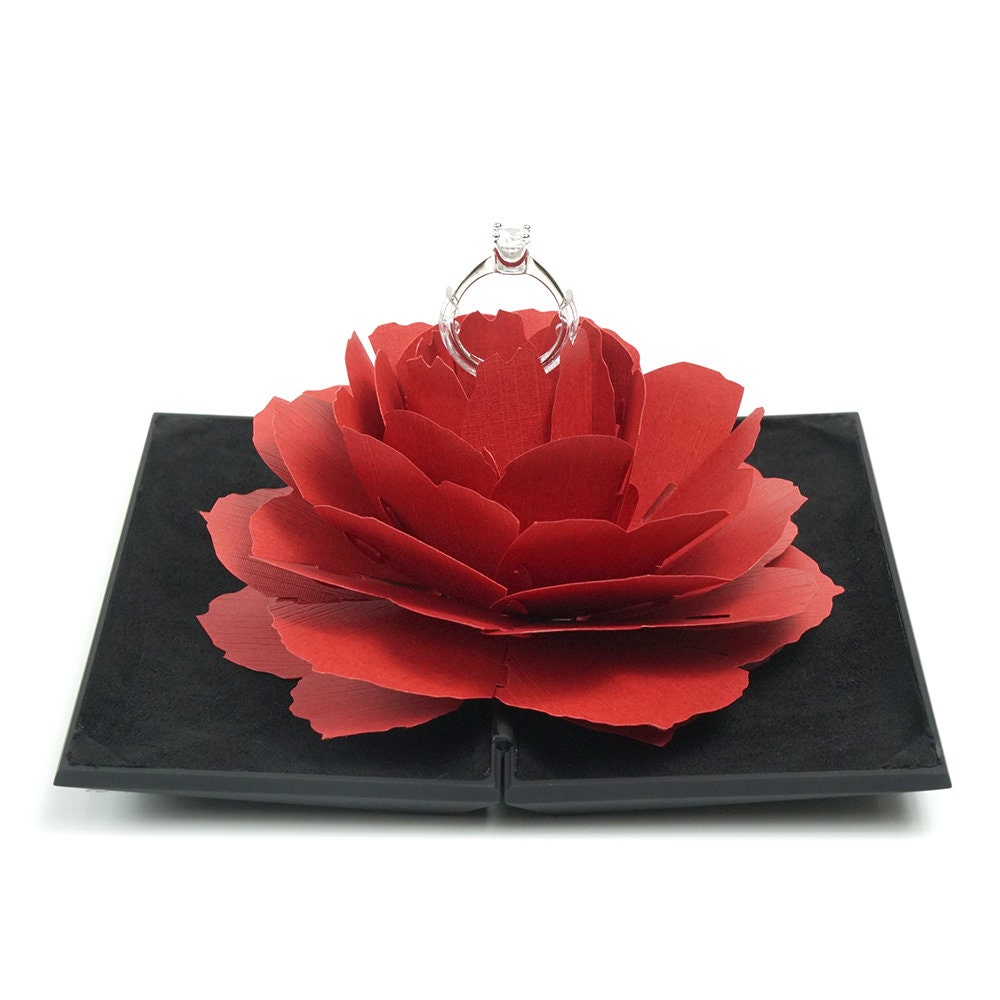 Red Rose Flower Velvet Jewelry Storage Box Engagement Ring Display Case Love Gut 