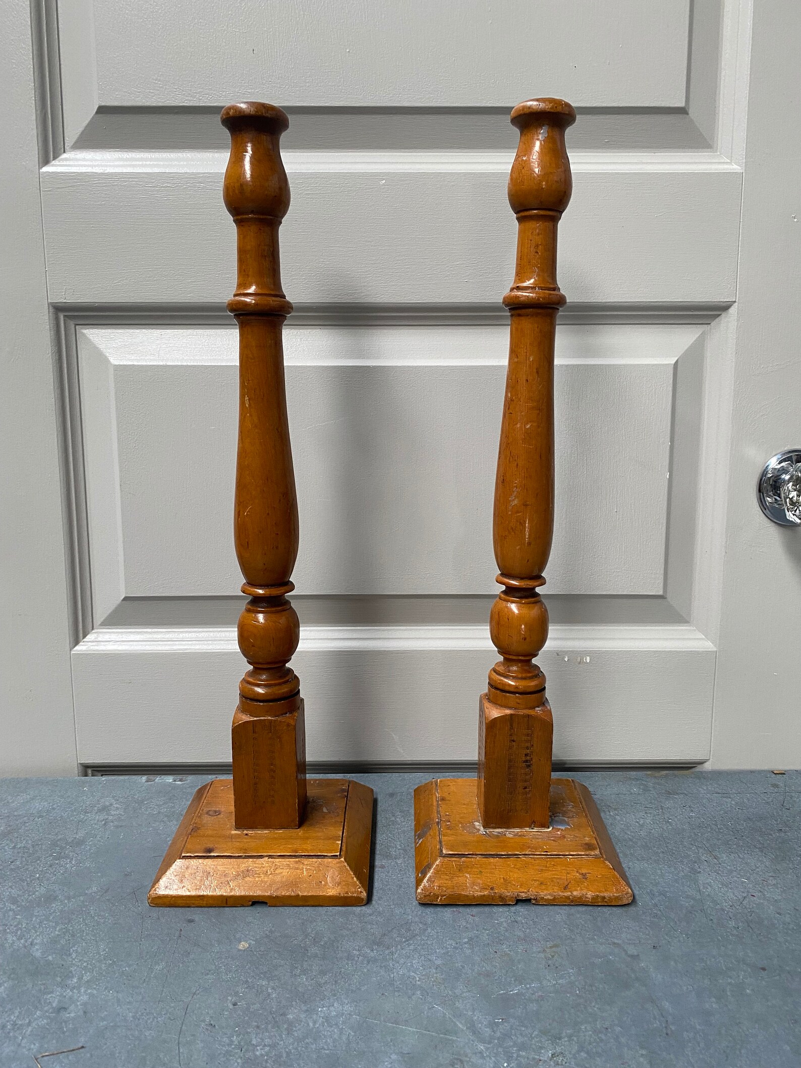 Pair of Vintage Turned Wood Candlesticks Etsy