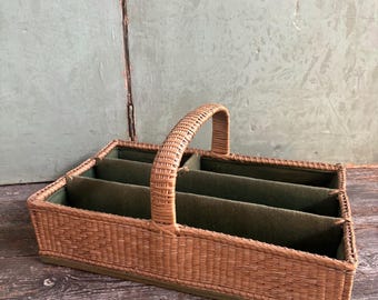 porte-couverts vintage en rotin, français