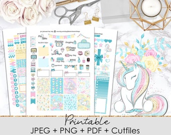 UNICORN Printable Planner Stickers | Weekly Planner Sticker Kit | Erin Condren Vertical | Travelers Notebook | Functional | Decorative