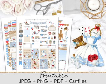WONDERLAND Printable Planner Stickers | Weekly Planner Sticker Kit | Erin Condren Vertical | Travelers Notebook | Functional | Decorative