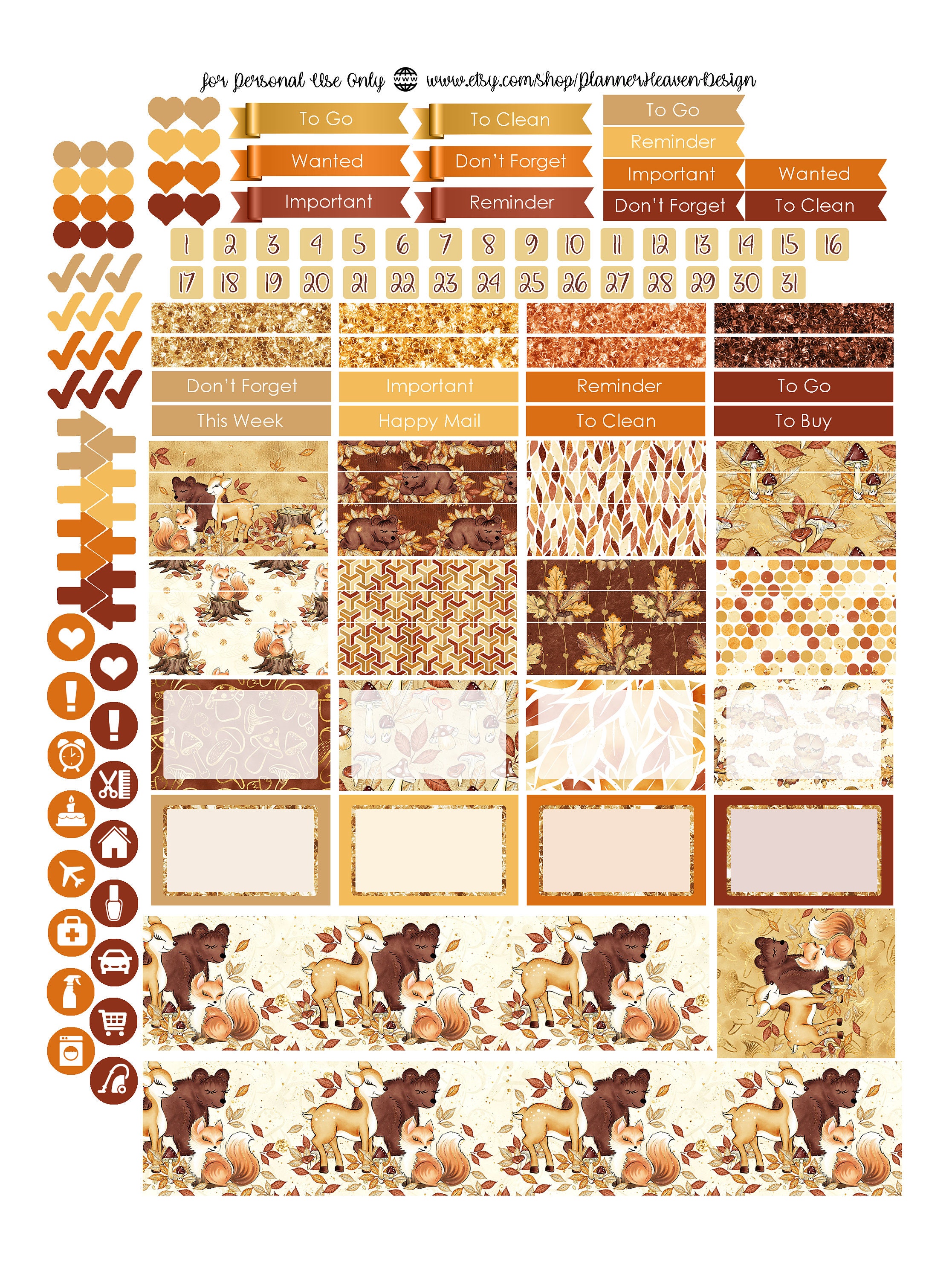 WOODLAND Printable Planner Stickers | Weekly Planner Sticker Kit | Erin ...