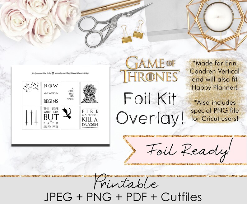 FOIL READY Thrones Kit Overlay | Printable Planner Stickers | Erin ...