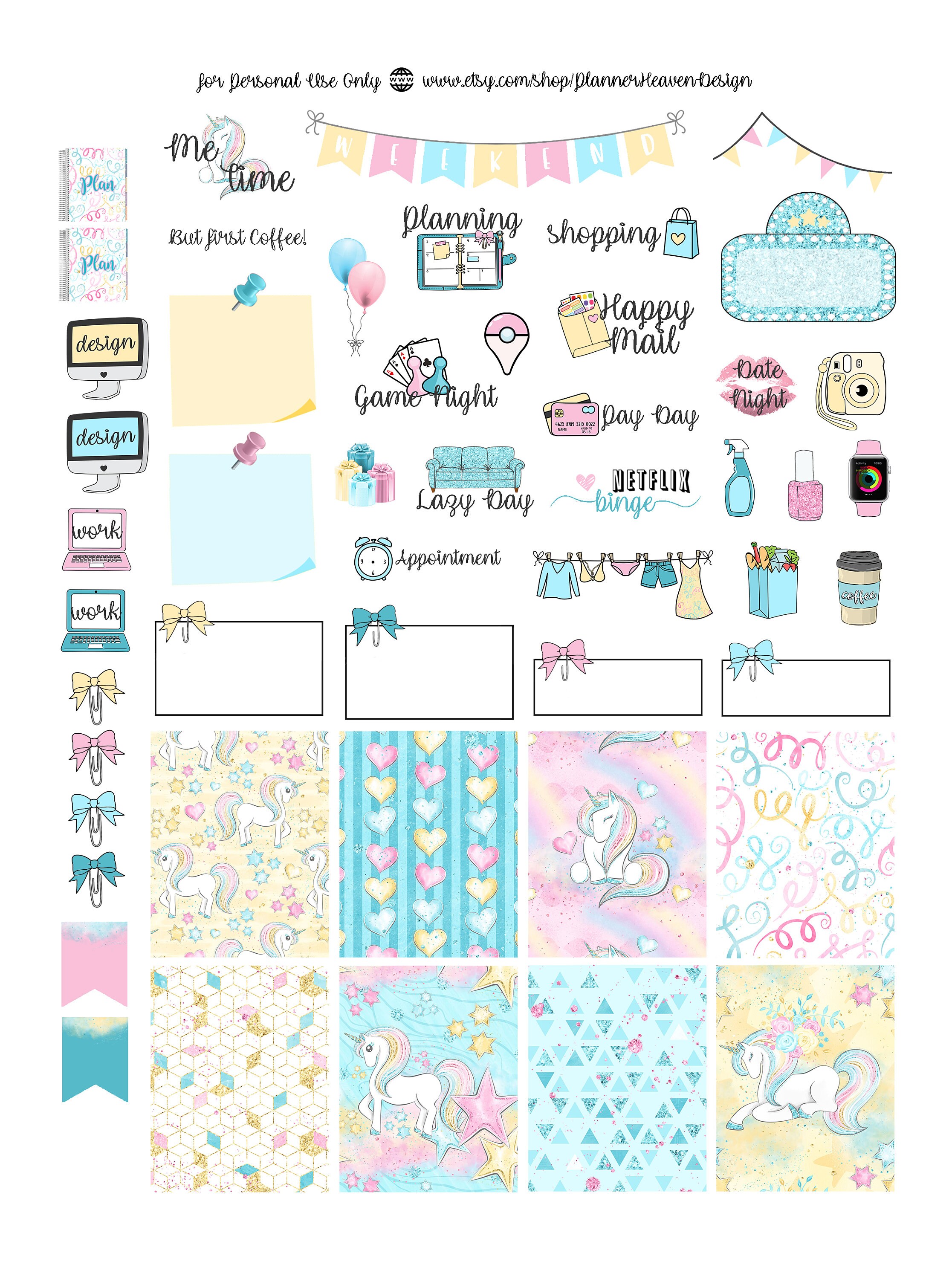 unicorn printable planner stickers weekly planner sticker etsy
