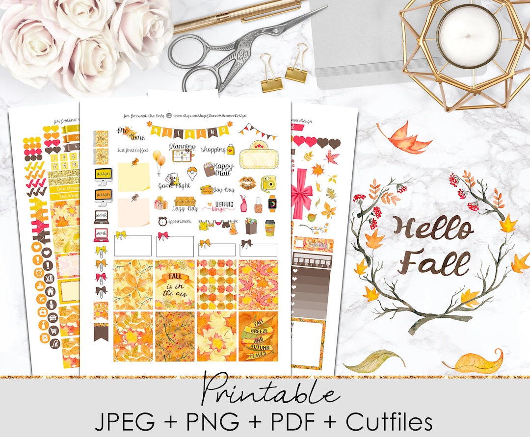 AUTUMN Printable Planner Stickers | Weekly Planner Sticker Kit | Erin ...