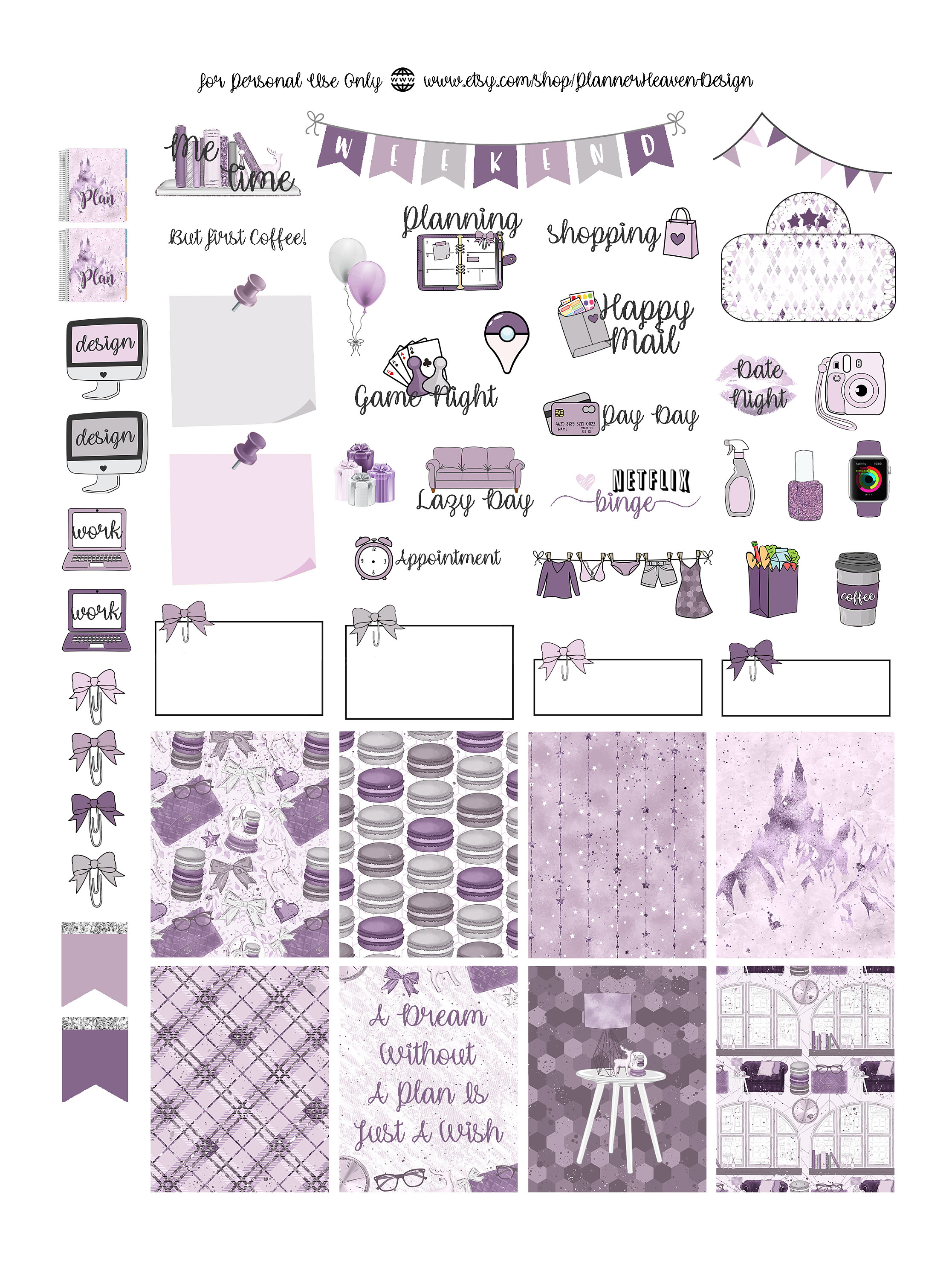 I LOVE PURPLE Printable Planner Stickers | Weekly Planner Sticker Kit ...