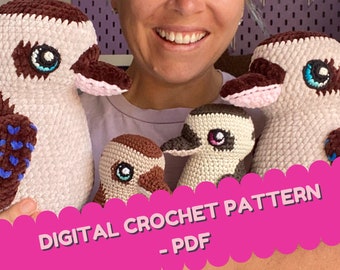 DIGITAL Crochet PATTERN pdf / Crochet Kookaburra /  Amigurumi kookaburra / Australian bird pattern / kingfisher