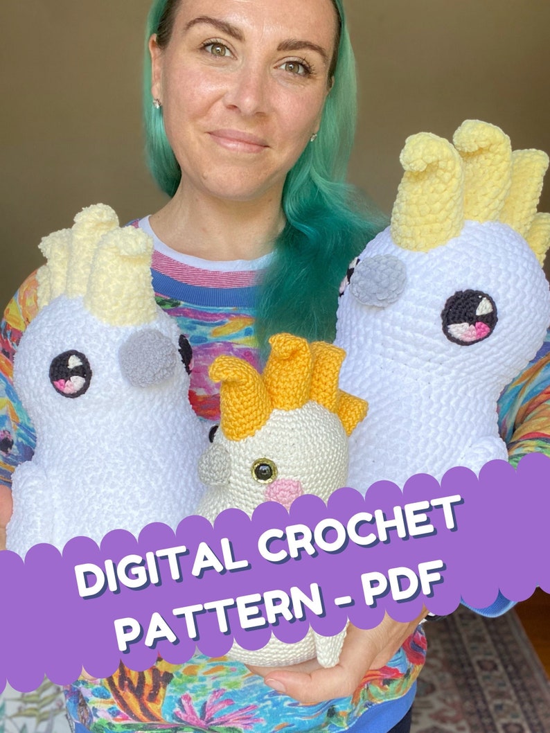 DIGITAL Crochet PATTERN pdf / Crochet Cockatoo / Sulphur-crested cockatoo / Amigurumi cockatoo / Australian bird pattern / Crochet parrot image 1