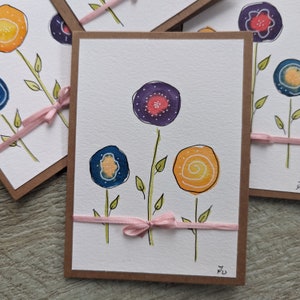 Grußkarte Blumen mit Schleife - handgemachtes Unikat