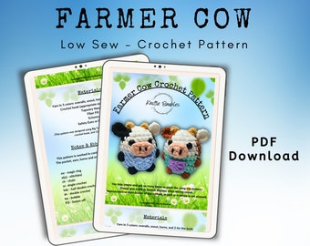Farmer Cow Amigurumi Low Sew Crochet Pattern for Markets
