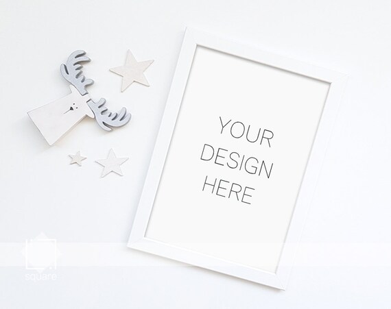 Christmas Frame Mockup White Mockup Frame Christmas Flatlay Mockup