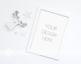 Christmas Frame Mockup, White Mockup Frame, Christmas Flatlay Mockup, Christmas Stock Photo, Styled Photography, Holiday Mockup, PSD Frame