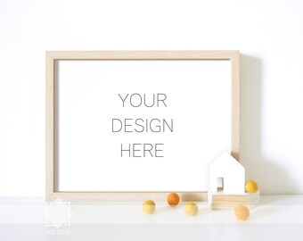 Horizontal Mockup Frame, Nursery Mockup, Frame Stock Image, Styled Stock Photography, Kids Room Mockup, Wooden Frame Mockup, PSD Frame Empty