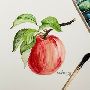 Original watercolor painting by hand, apple, art, wall art, original painting, artwork.
