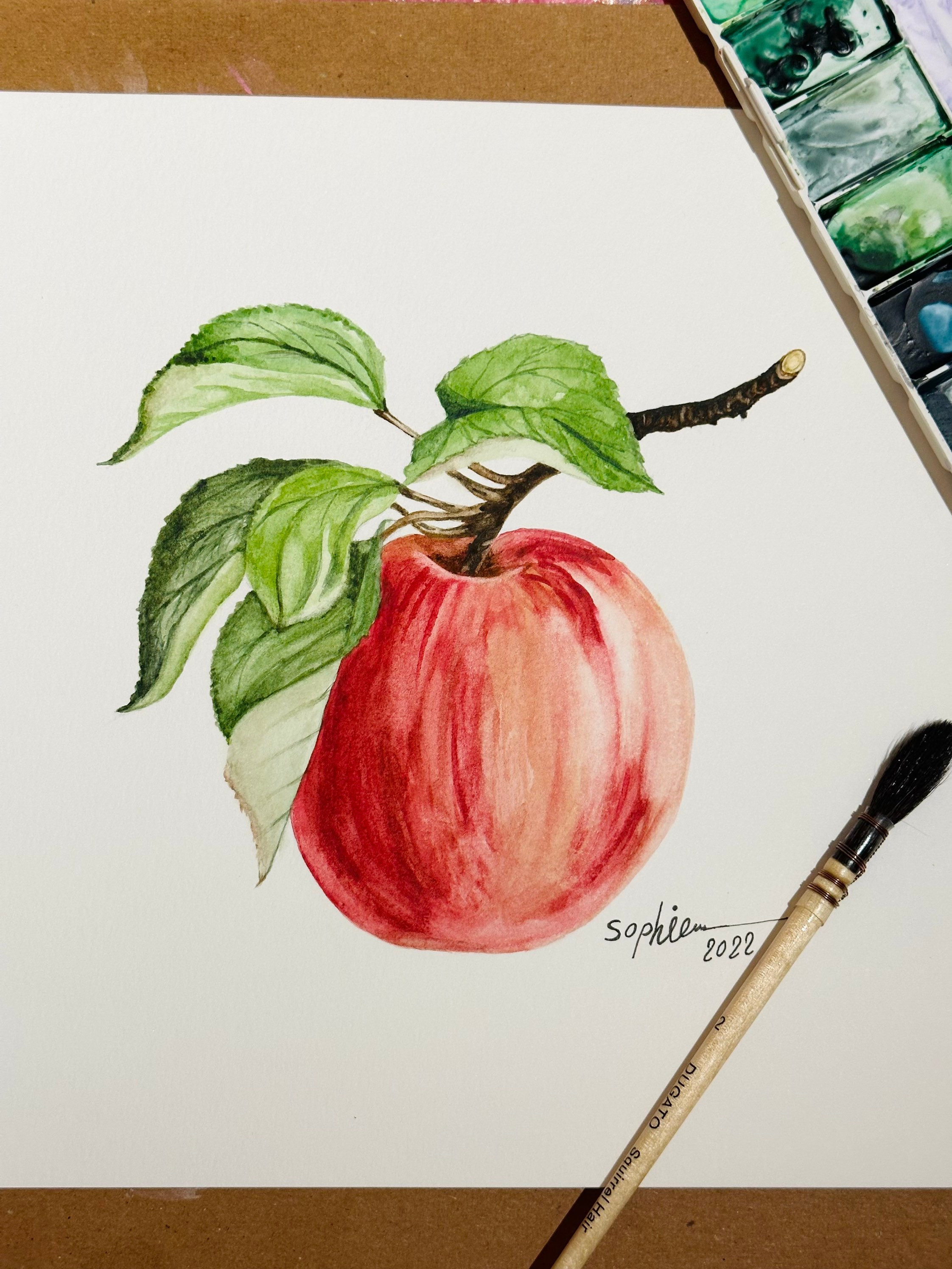 Original Watercolor Painting by Hand, Apple, Art, Wall Art, Original ...