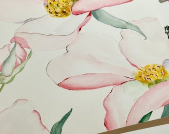 Original watercolor painting by hand, flower, pink, wall art.