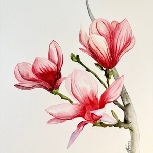 Original watercolor painting, Handmade, Flower, Pink, Fine art, Gift.