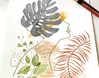 Original watercolor painting, Gold ink, Modern artwork, original painting, Illustration, visual Art, Handmade, Best Gift, abstract