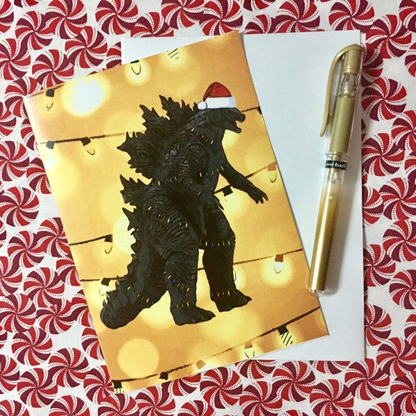 Godzilla Santa Christmas Holiday Greeting Card