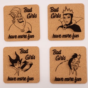 Disney Villains Inspired Cork Coasters (Maleficent, Ursula, Cruella De Vil, and the Evil Queen)