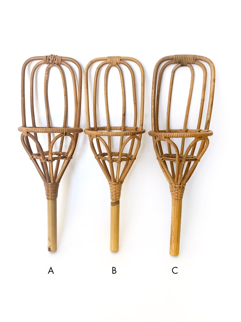 Vintage Rattan Game Scoops Jai Alai Takraw Wicker Bamboo Wall Baskets