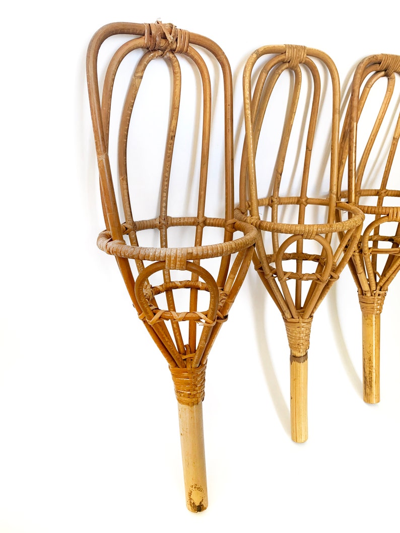 Vintage Rattan Game Scoops Jai Alai Takraw Wicker Bamboo Wall Baskets