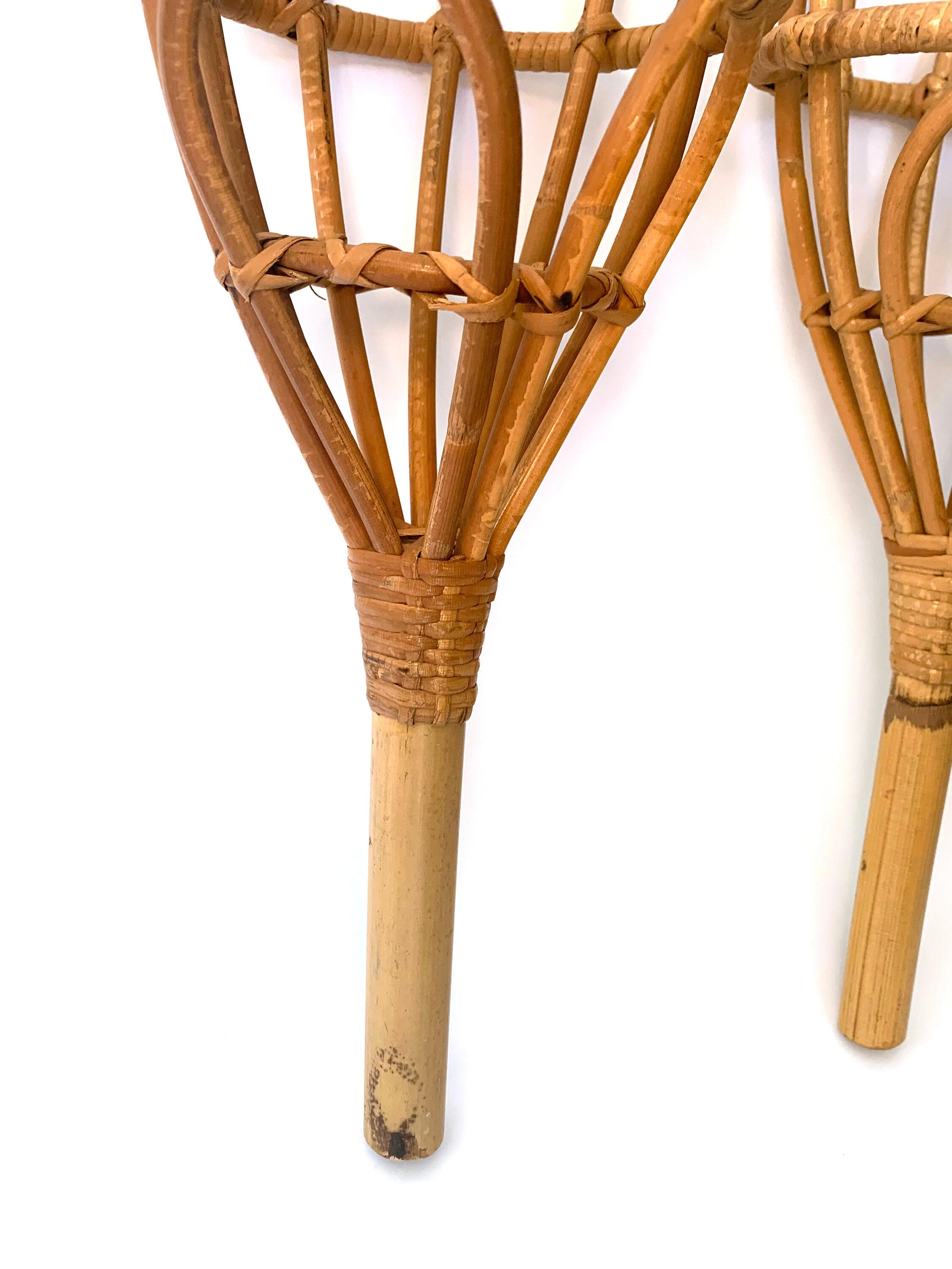 Vintage Rattan Game Scoops Jai Alai Takraw Wicker Bamboo Wall Baskets