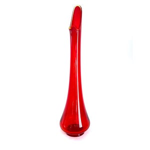 Amberina Vintage Mid Century Modern L.E Smith Large 27&quot; Red Glass Swung Vase Viking
