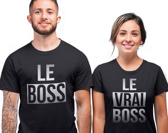 T-shirt Couple Boss / Vrai Boss | T-shirt Homme et Femme Coton Bio Amoureux Romantiques