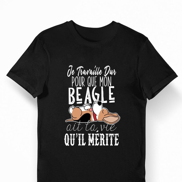 Beagle | Je travaille dur | T-shirt Bio Femme Homme Enfant et Body Bébé Humour / Fun / Drôle Collection Chien et Animaux