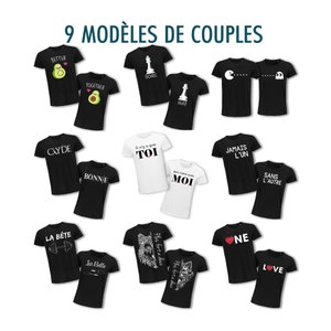 Idée Cadeau Couple Vêtements Assortis Amoureux | T-shirt Bio Homme Femme Sac Tote Bag et Mug l 9 designs originaux humoristiques