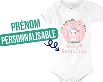 Body bébé prénom fille personnalisable avec licorne | Bodies Mode vêtement bébé mignon