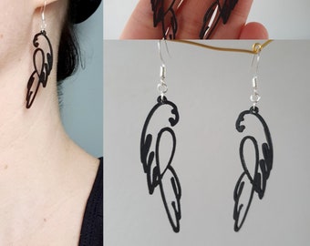 Boucles d'oreilles Motif Perroquet - Impression 3D - Façon dessin à la plume - Minimaliste, nature, vegan