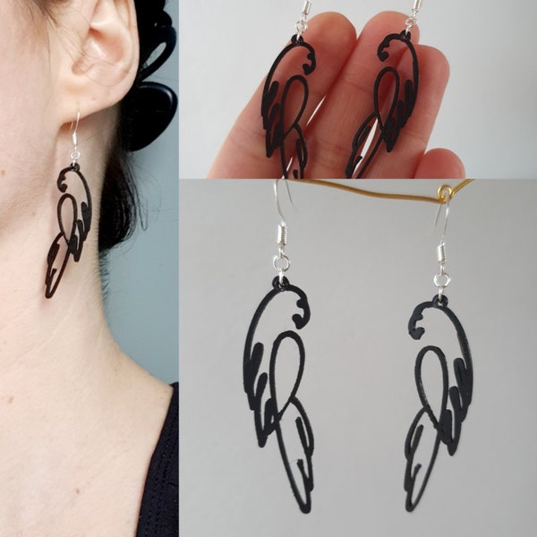 Boucles d'oreilles Motif Perroquet - Impression 3D - Façon dessin à la plume - Minimaliste, nature, vegan