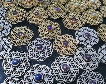 Round Connectors Seeds of life / Flower of life: Labradorites, Amethyst, Peristerite & Lapis-lazuli - Supplies for Micro-macrame