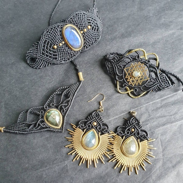 Bijoux Micro-Macramé Noir et Labradorite