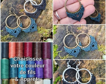 Boucles d'oreilles Micro-macramé personnalisables - Créoles Micro-macramé - Anneau tissé, Bohème, Boho chic