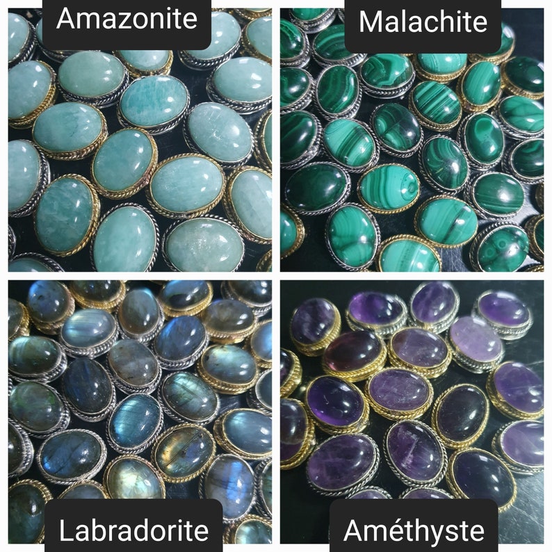 Grooved Oval Cabochons Micro-macrame Labradorite, Tiger's Eye, Amethyst, Carnelian, Lapis-lazuli, Pink Quartz, Malachite, Black Onyx image 9