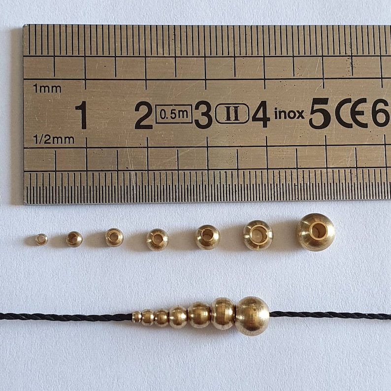 Perles gros trou en Laiton brut, 1 mm, 2 mm, 2,5 mm, 3mm, 4 mm, 5 mm et 6 mm Fourniture pour Micro-macramé Perles non teintées image 2